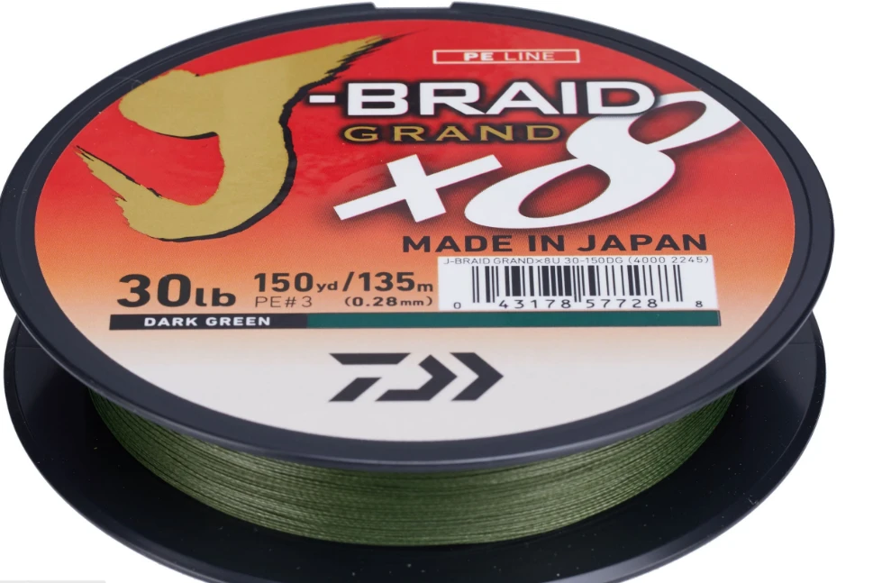 Fishing Line Daiwa J-Braid Grand 8X Braided Line Dark Green 150yds